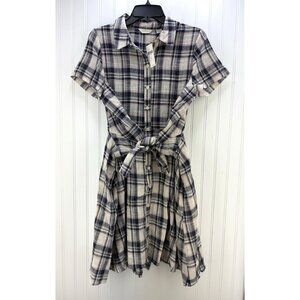 11 1 Tylho Anthropologie Women M Plaid Western Preppy Tie Front Shirt Dress NWT